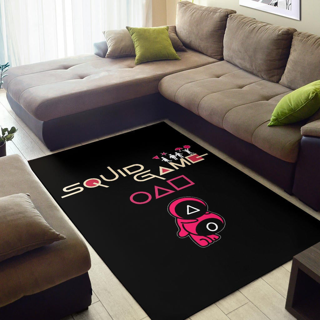 Squid Game Movie Area Rug - Funny Naughty Squid Workers Round Square Triangle Umbrella Rugs Home Decor