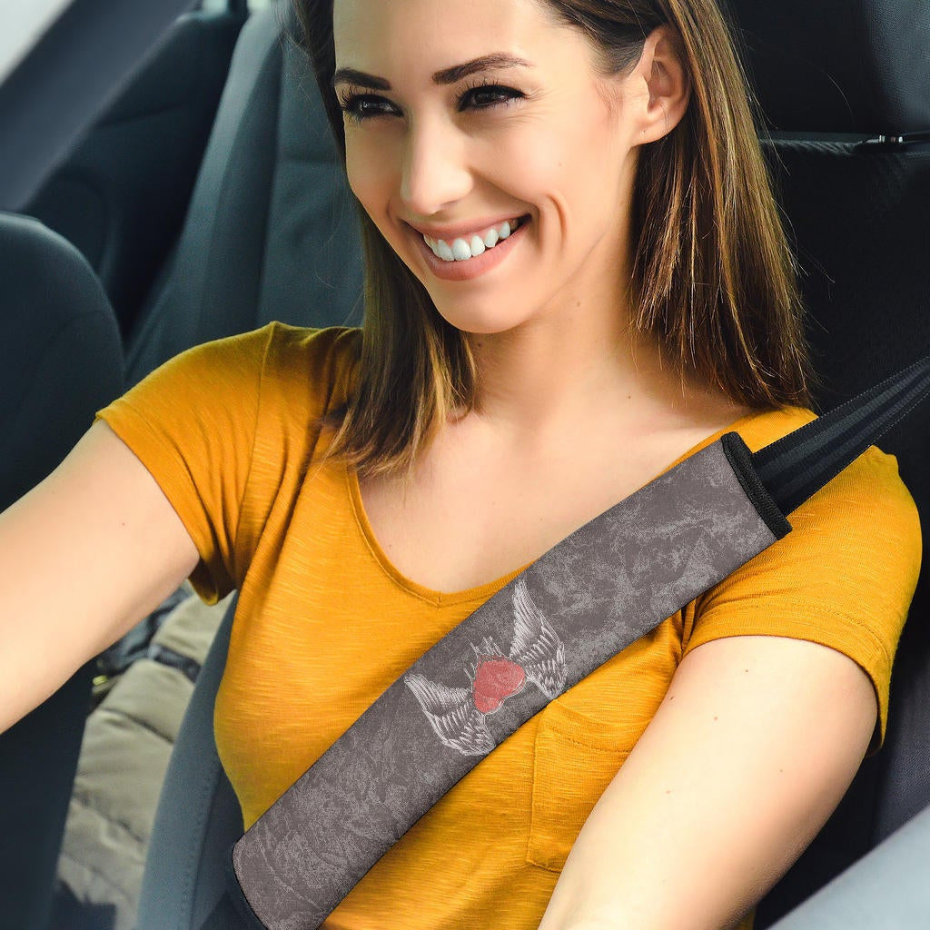 Valentine Seat Belt Covers Medieval Skull With Angel Wings Red Heart Belt Covers