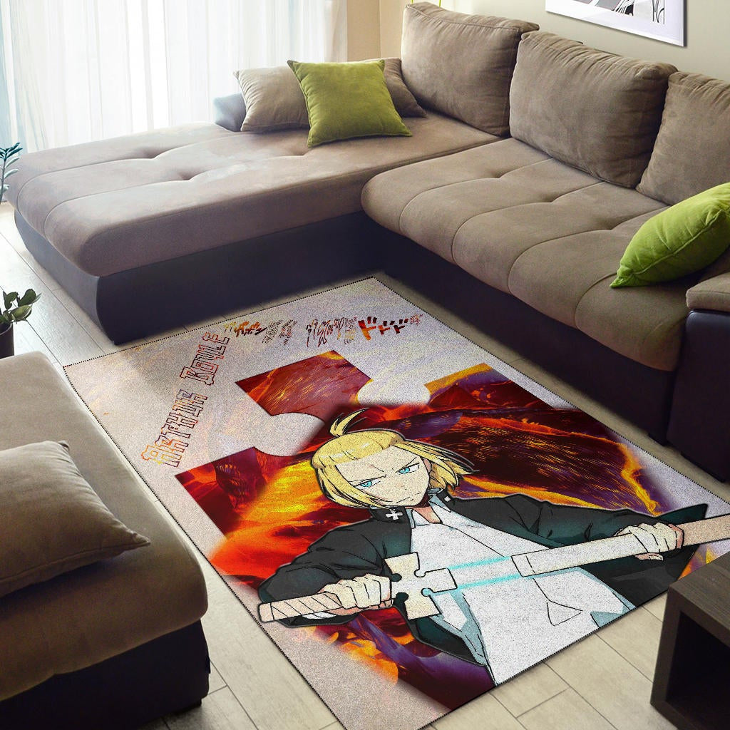 Fire Force Anime Area Rug Arthur Boyle Lighting Sword Fire Rugs Home Decor
