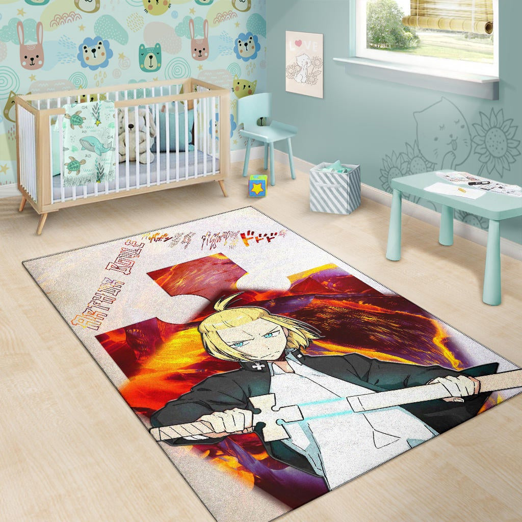 Fire Force Anime Area Rug Arthur Boyle Lighting Sword Fire Rugs Home Decor