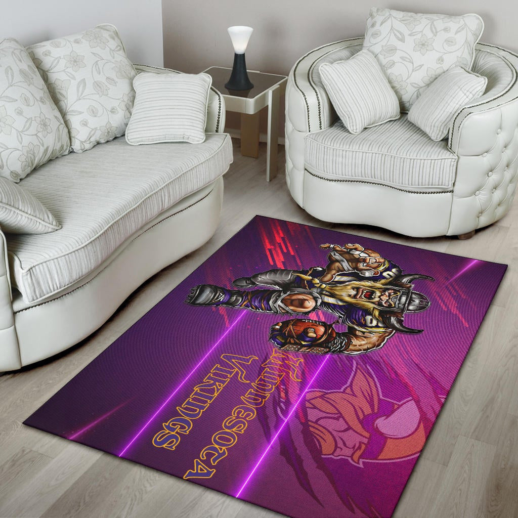 Minnesota Vikings American Football Team Area Rug Giant Viking Holding Rugby Running Pink Purple Rugs Home Decor