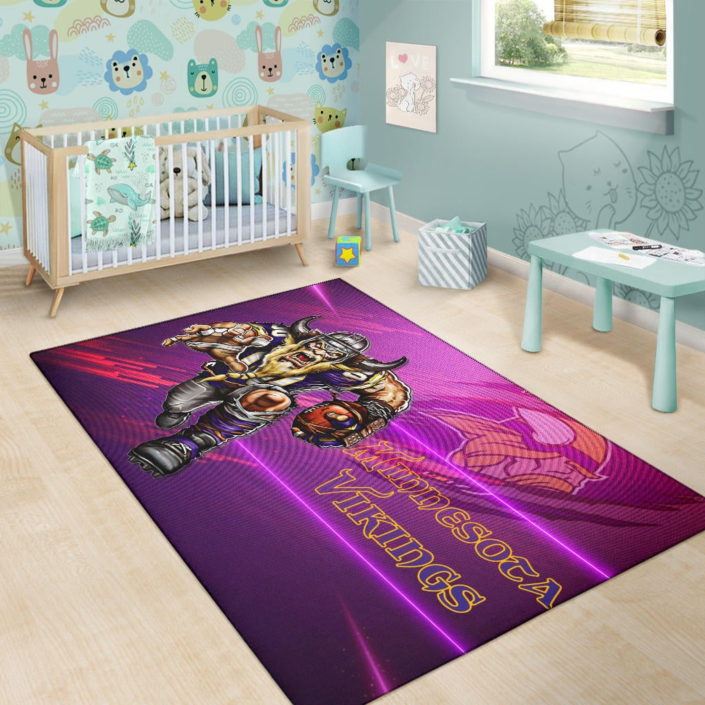 Minnesota Vikings American Football Team Area Rug Giant Viking Holding Rugby Running Pink Purple Rugs Home Decor
