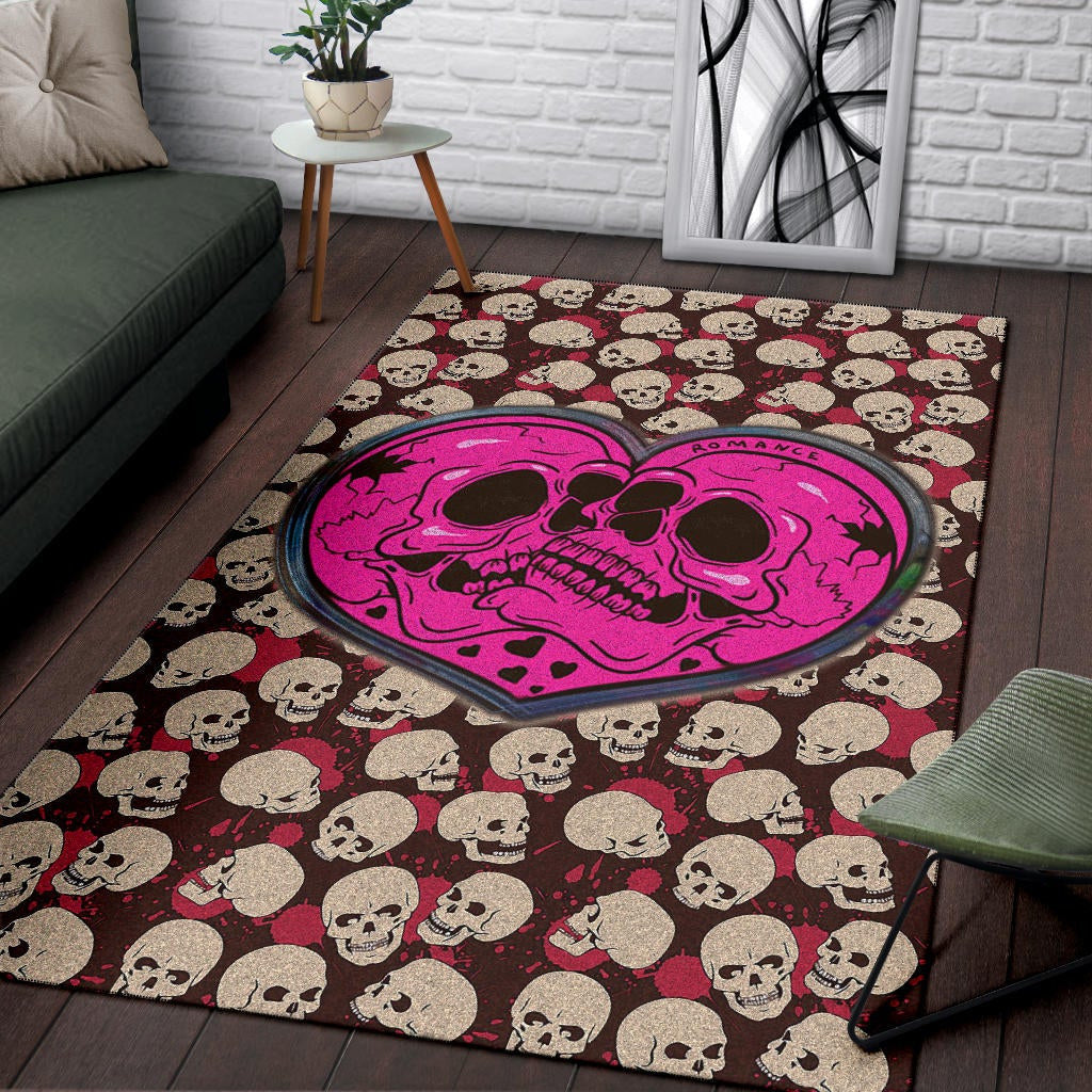 Skull Area Rug - Romantic Couple Skull Love Pink Heart Patterns Rugs Home Decor