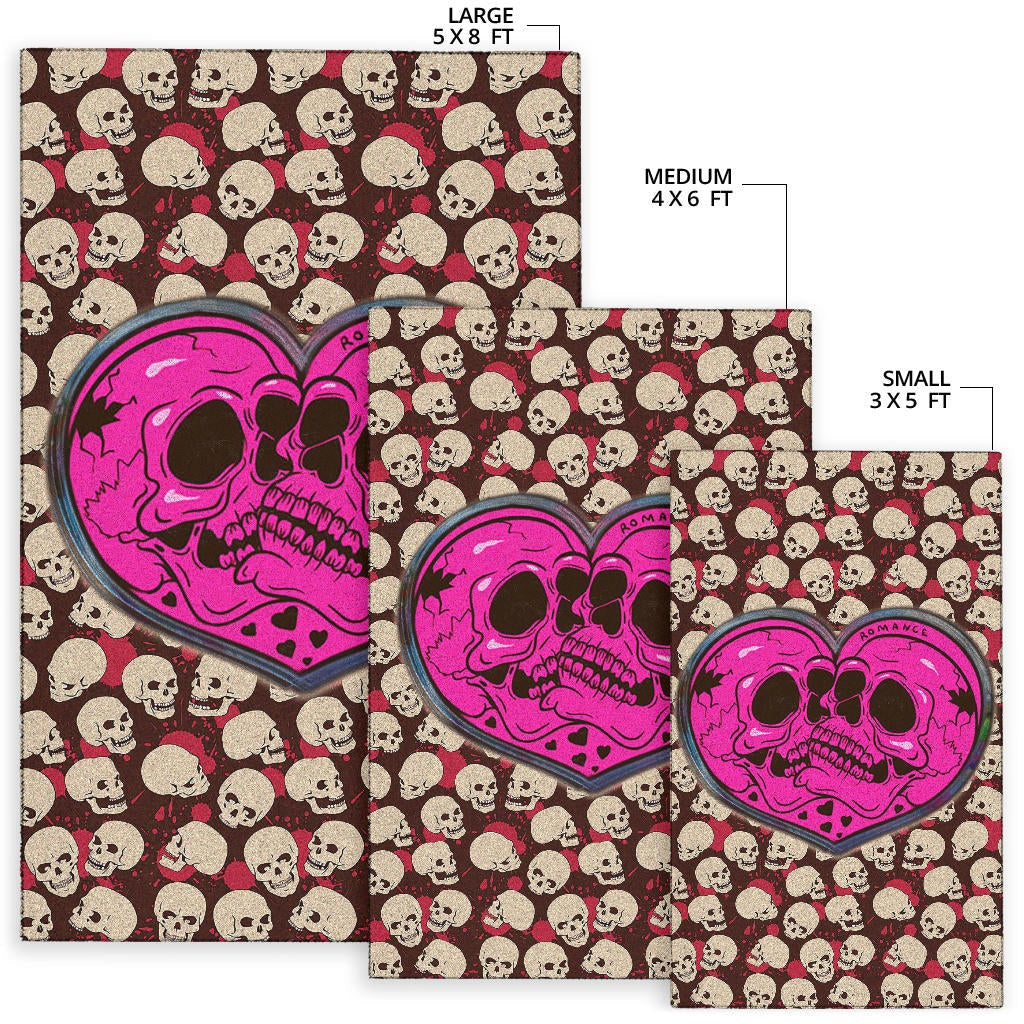 Skull Area Rug - Romantic Couple Skull Love Pink Heart Patterns Rugs Home Decor