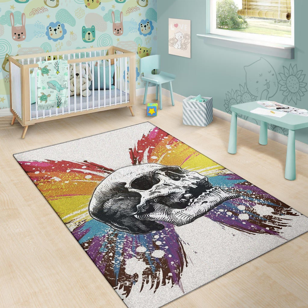 Skull Area Rug - Sickness Skull With Colorful Beautiful Butterfly Wings Rugs Home Decor