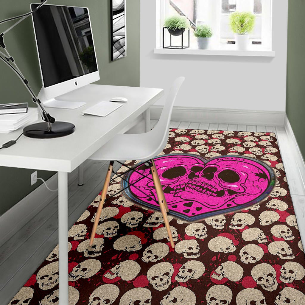 Skull Area Rug - Romantic Couple Skull Love Pink Heart Patterns Rugs Home Decor