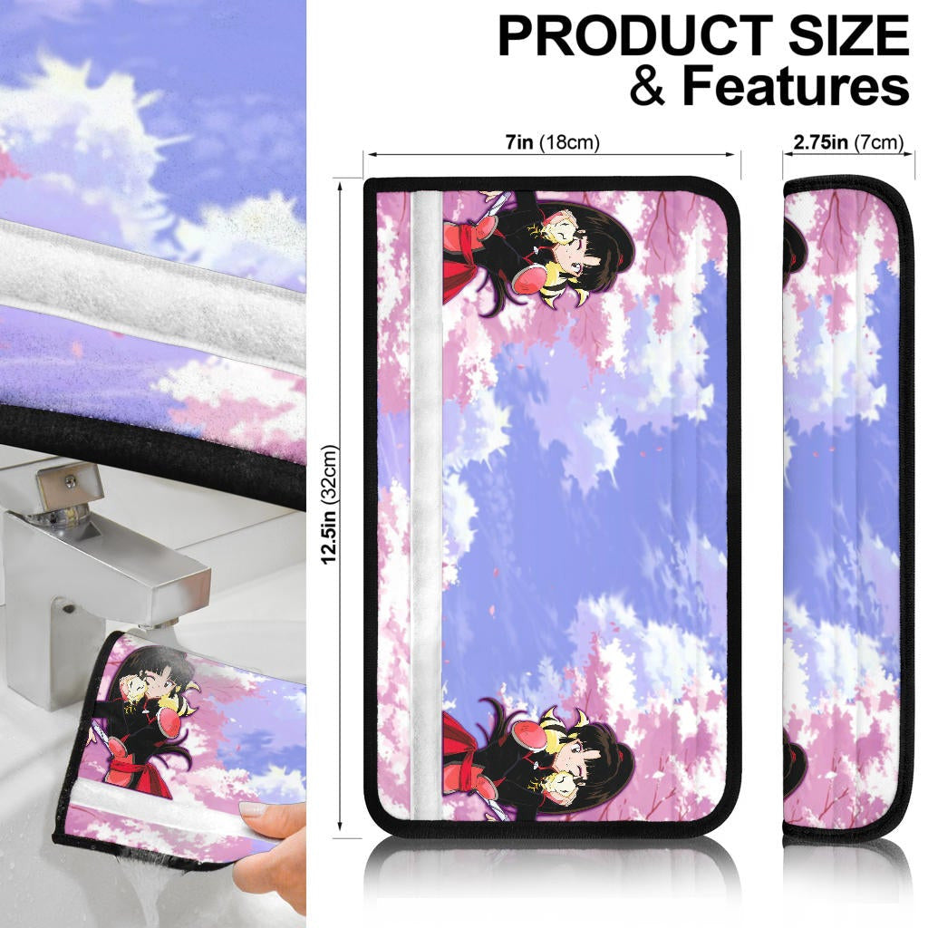 Inuyasha Anime Seat Belt Covers Sango And Kirara Hugging Sakura Blossom Kanji Text Belt Covers