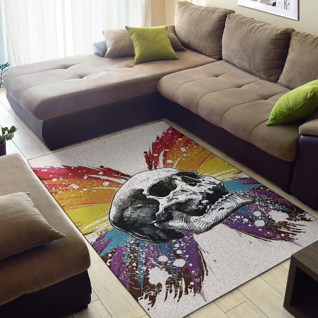 Skull Area Rug - Sickness Skull With Colorful Beautiful Butterfly Wings Rugs Home Decor