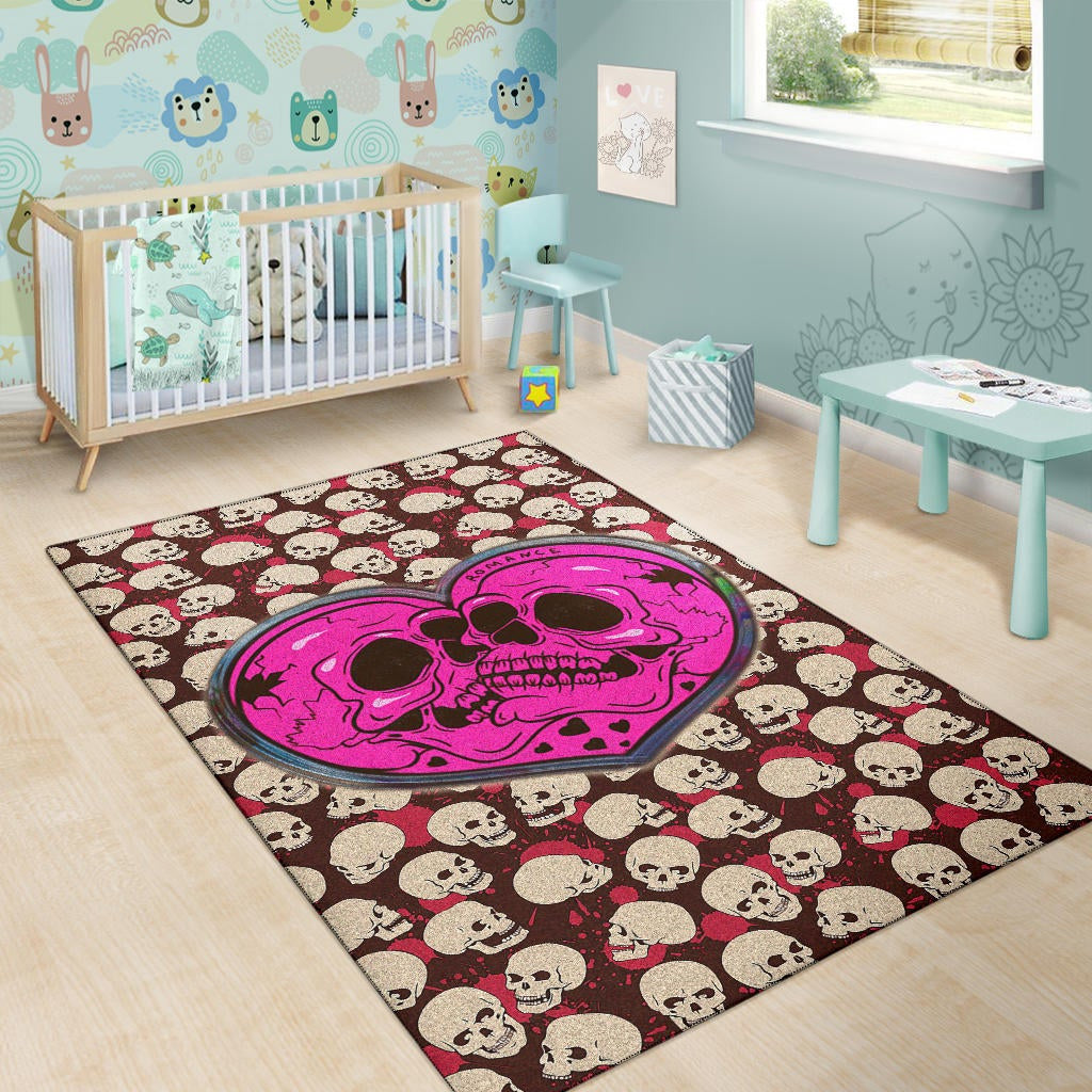 Skull Area Rug - Romantic Couple Skull Love Pink Heart Patterns Rugs Home Decor
