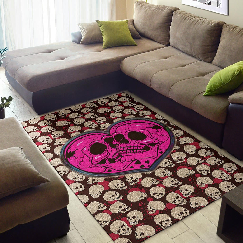 Skull Area Rug - Romantic Couple Skull Love Pink Heart Patterns Rugs Home Decor