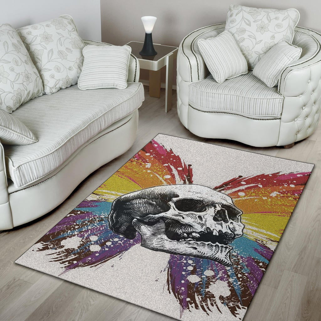 Skull Area Rug - Sickness Skull With Colorful Beautiful Butterfly Wings Rugs Home Decor