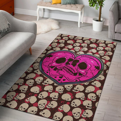 Skull Area Rug - Romantic Couple Skull Love Pink Heart Patterns Rugs Home Decor