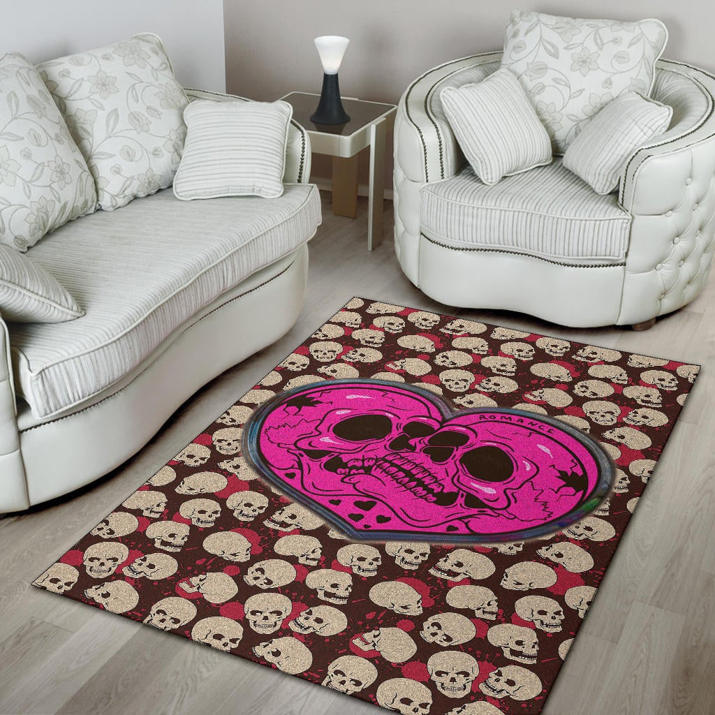 Skull Area Rug - Romantic Couple Skull Love Pink Heart Patterns Rugs Home Decor