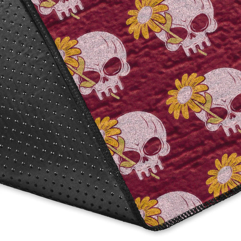 Skull Area Rug - Feminine Skull Sign With Sunflower Patterns Rugs Home Decor