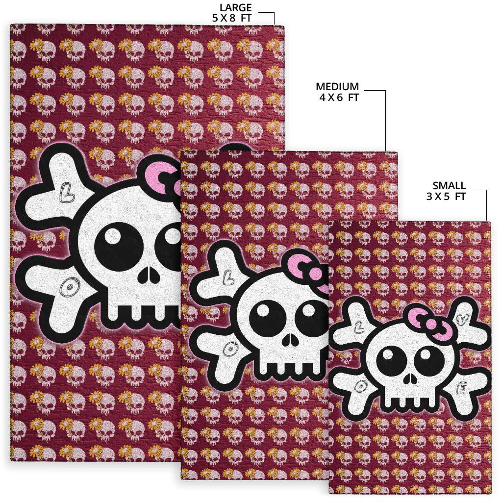 Skull Area Rug - Feminine Skull Sign With Sunflower Patterns Rugs Home Decor
