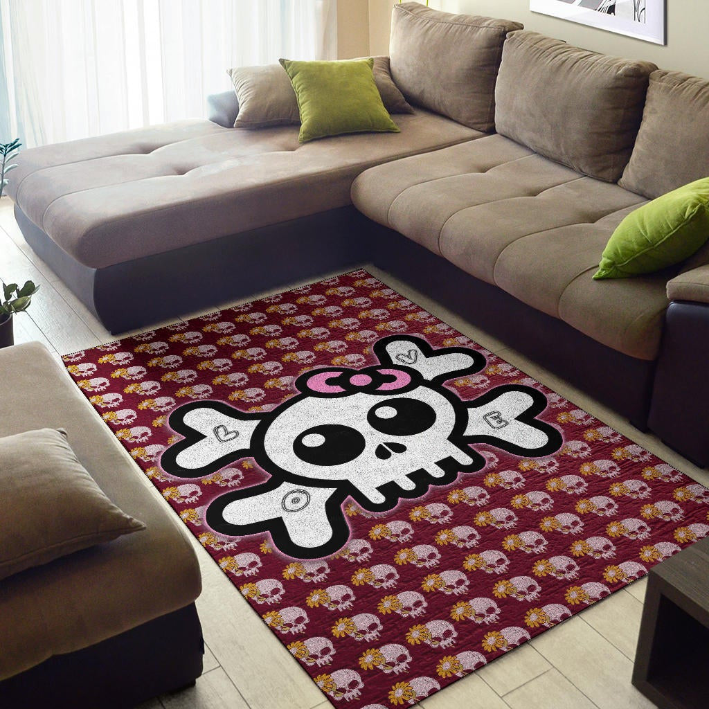 Skull Area Rug - Feminine Skull Sign With Sunflower Patterns Rugs Home Decor