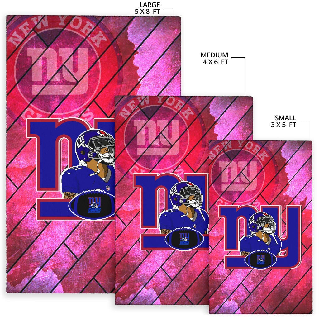 New York Giants American Football Team Area Rug Odell Beckham Jr Artwork Red Wood Pattern Background Rugs Home Decor