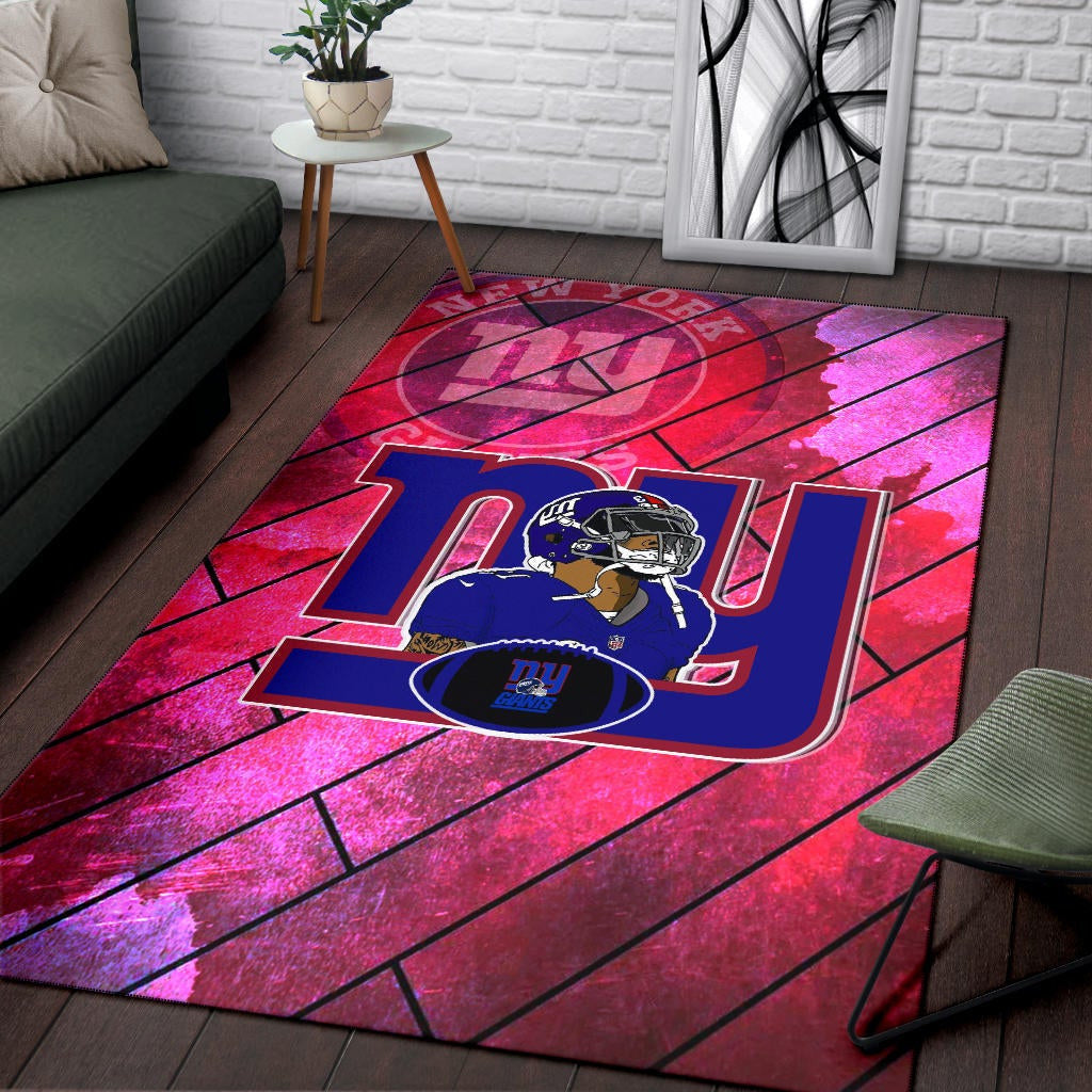 New York Giants American Football Team Area Rug Odell Beckham Jr Artwork Red Wood Pattern Background Rugs Home Decor