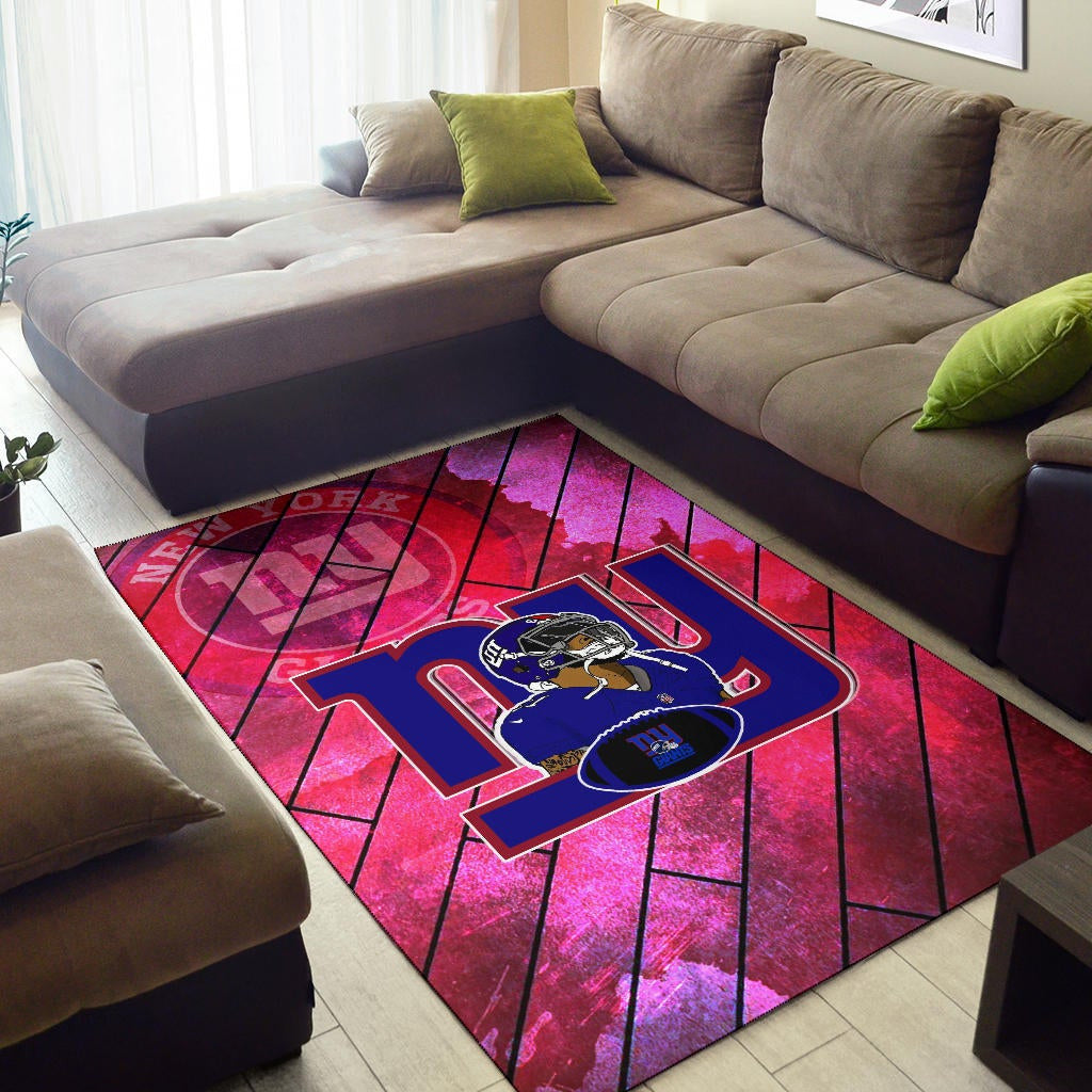 New York Giants American Football Team Area Rug Odell Beckham Jr Artwork Red Wood Pattern Background Rugs Home Decor