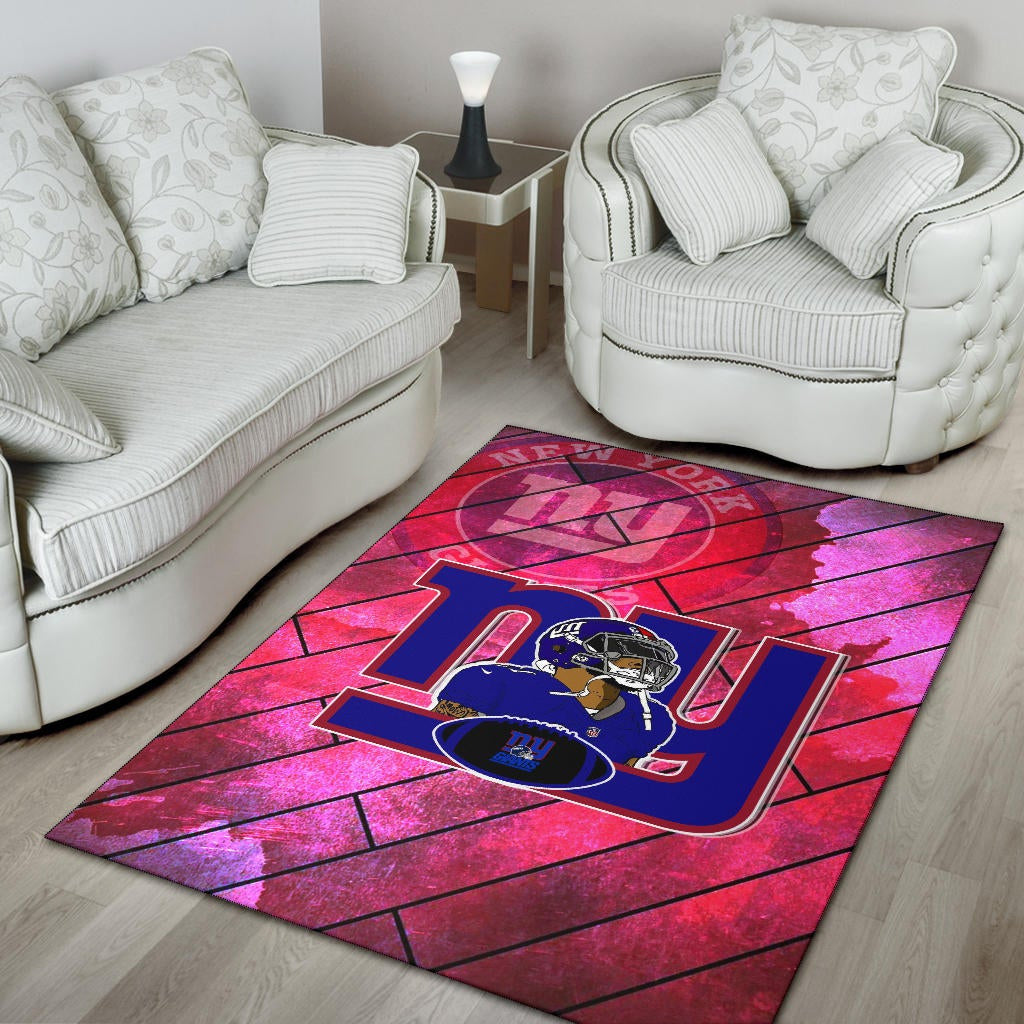 New York Giants American Football Team Area Rug Odell Beckham Jr Artwork Red Wood Pattern Background Rugs Home Decor