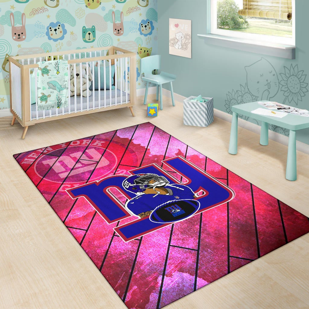 New York Giants American Football Team Area Rug Odell Beckham Jr Artwork Red Wood Pattern Background Rugs Home Decor