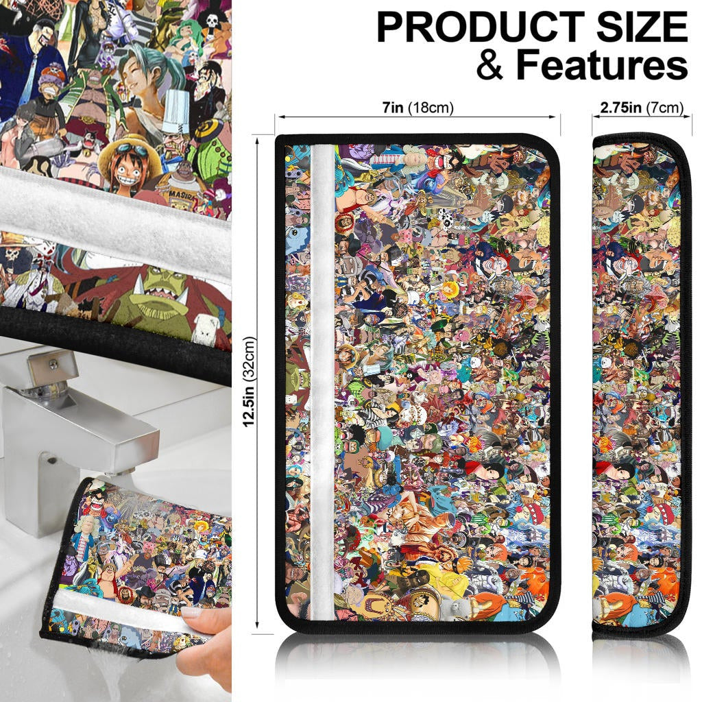 One Piece Anime Seat Belt Covers - Full Characters Background Big Skull Pirate Symbol Belt Covers