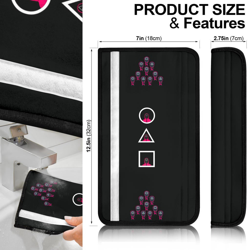 Squid Game Movie Seat Belt Covers - Funny Chibi Squid Workers Team Round Square Triangle Belt Covers