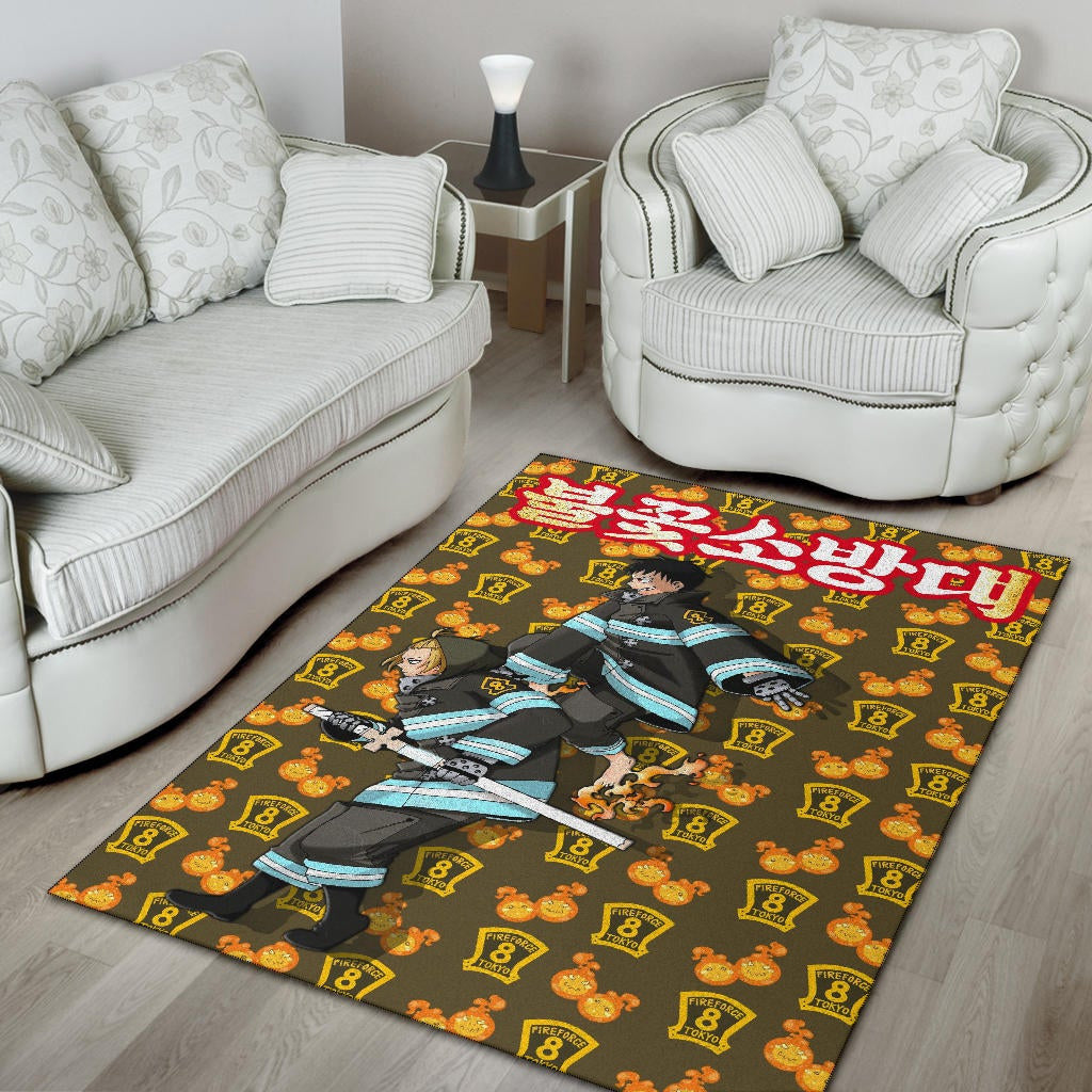Fire Force Anime Area Rug Tamaki And Arthur Evil Smile Sneaking Out Rugs Home Decor