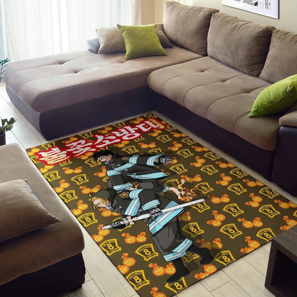Fire Force Anime Area Rug Tamaki And Arthur Evil Smile Sneaking Out Rugs Home Decor
