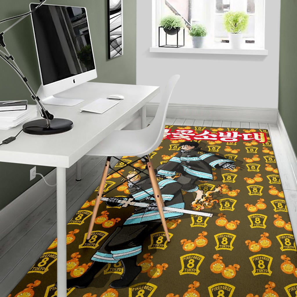 Fire Force Anime Area Rug Tamaki And Arthur Evil Smile Sneaking Out Rugs Home Decor