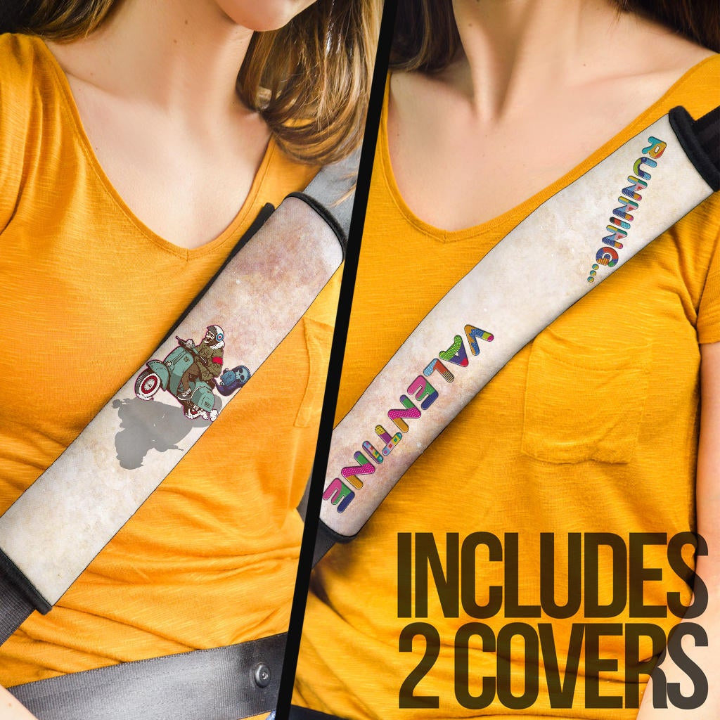 Valentine Seat Belt Covers - Skeleton Driving Vespa RIP Running Valentine Belt Covers