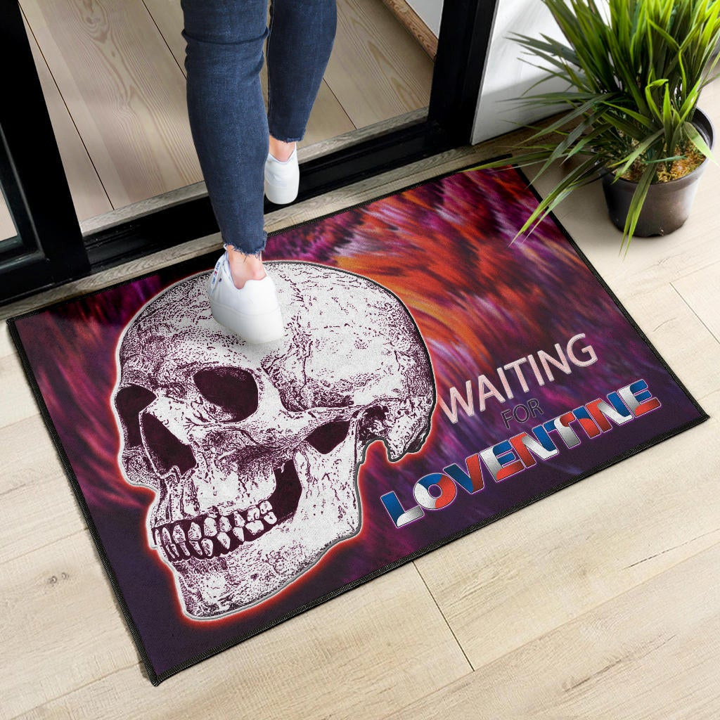 Valentine Door Mat - Old Skull Waiting For Loventine Artwork Door Mat Home Decor