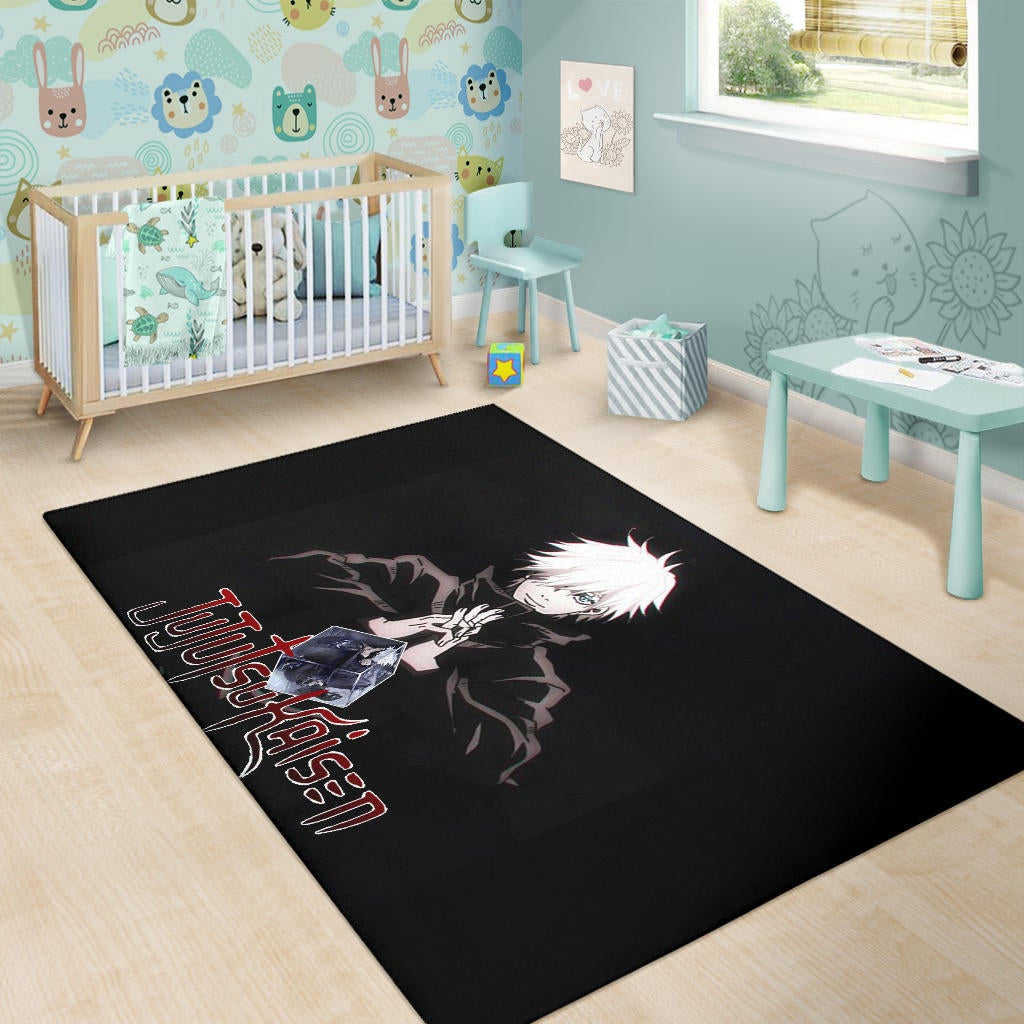 Jujutsu Kaisen Anime Area Rug Cool Satoru Gojo Holding Eye Rubik Prison Realm Rugs Home Decor