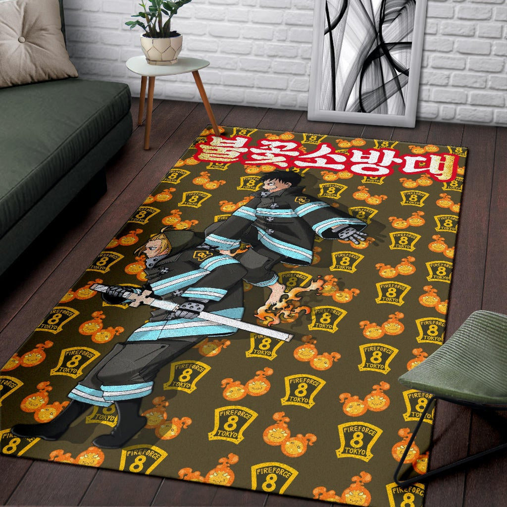 Fire Force Anime Area Rug Tamaki And Arthur Evil Smile Sneaking Out Rugs Home Decor