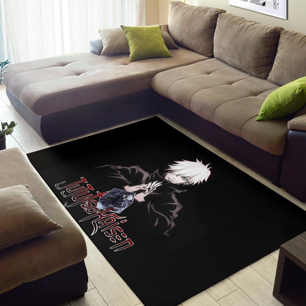 Jujutsu Kaisen Anime Area Rug Cool Satoru Gojo Holding Eye Rubik Prison Realm Rugs Home Decor