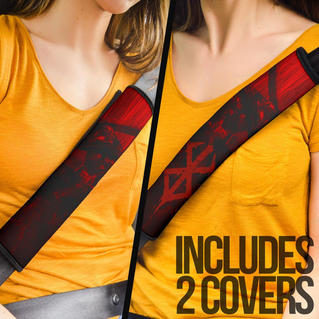 Berserk Anime Seat Belt Covers - Guts Armor Armadura With Sword Red Blood Rain Belt Covers