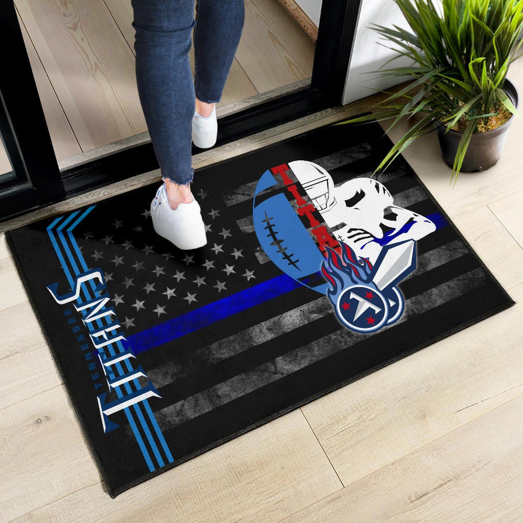 Tennessee Titans American Football Team Door Mat White Player Silhoette With Rugby Ball Black White US Flag Door Mat Home Decor