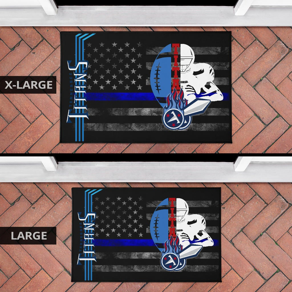 Tennessee Titans American Football Team Door Mat White Player Silhoette With Rugby Ball Black White US Flag Door Mat Home Decor