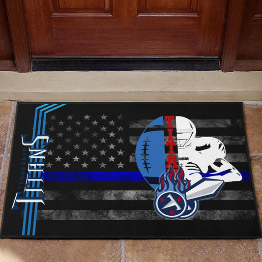 Tennessee Titans American Football Team Door Mat White Player Silhoette With Rugby Ball Black White US Flag Door Mat Home Decor