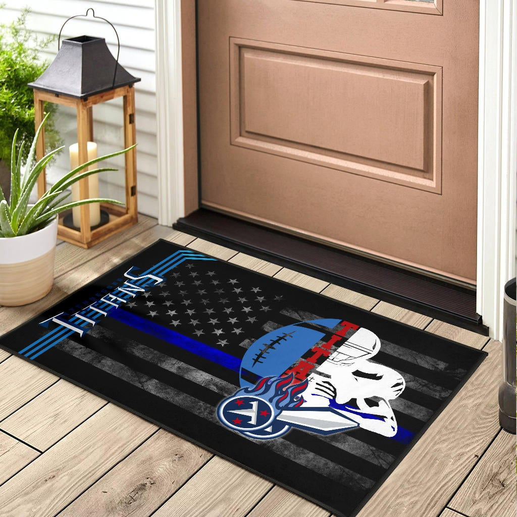 Tennessee Titans American Football Team Door Mat White Player Silhoette With Rugby Ball Black White US Flag Door Mat Home Decor
