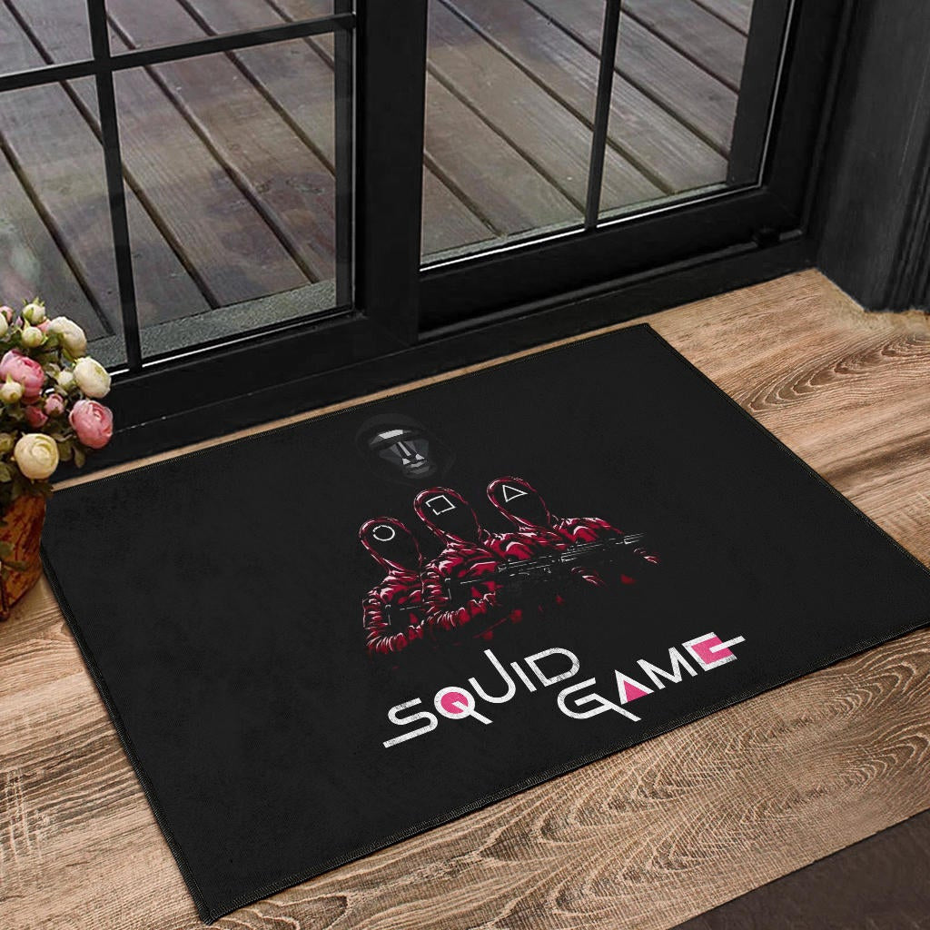 Squid Game Movie Door Mat - Squid Workers Round Square Triangle Face Black Metal Mask Boss Door Mat Home Decor