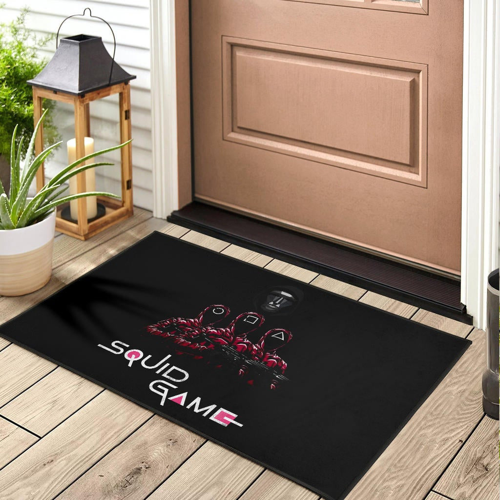Squid Game Movie Door Mat - Squid Workers Round Square Triangle Face Black Metal Mask Boss Door Mat Home Decor
