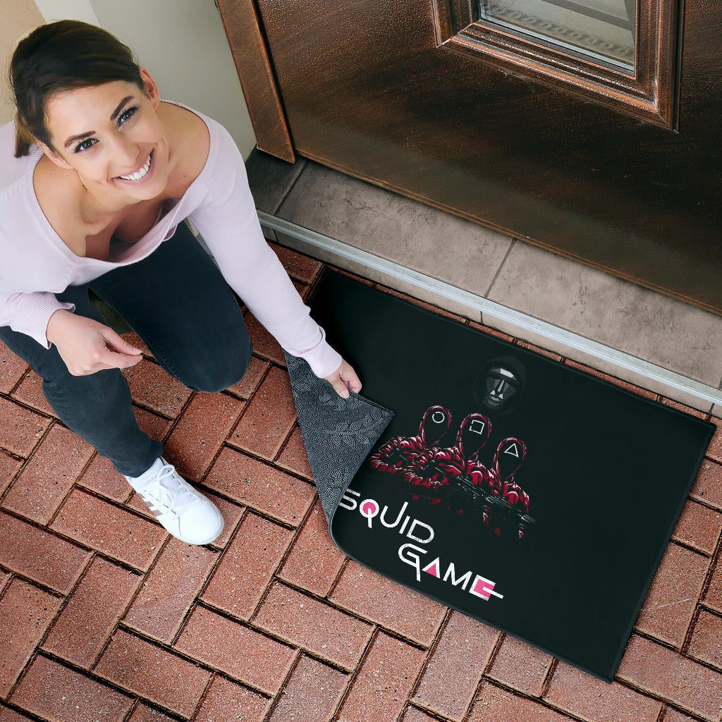Squid Game Movie Door Mat - Squid Workers Round Square Triangle Face Black Metal Mask Boss Door Mat Home Decor