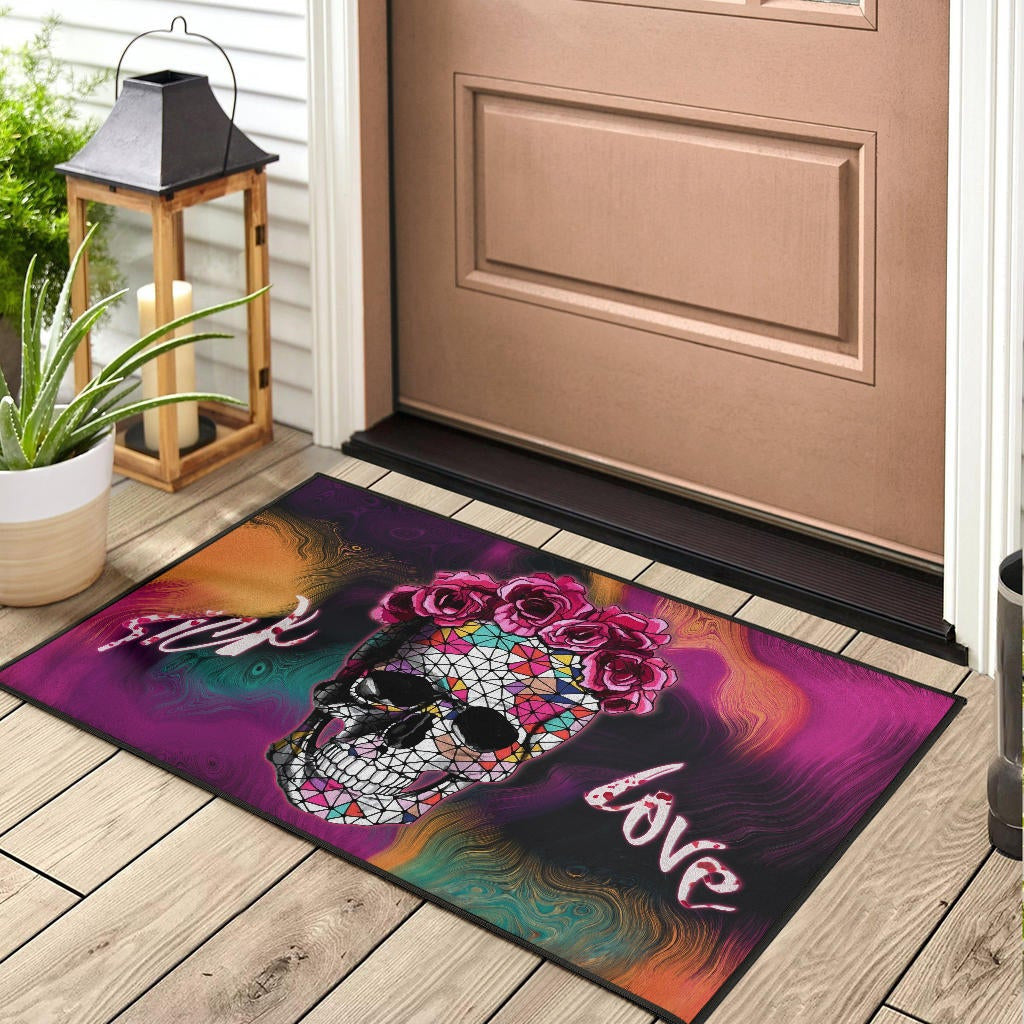 Valentine Door Mat - Mosaic Skull Wearing Rose Crown Sick Love Door Mat Home Decor