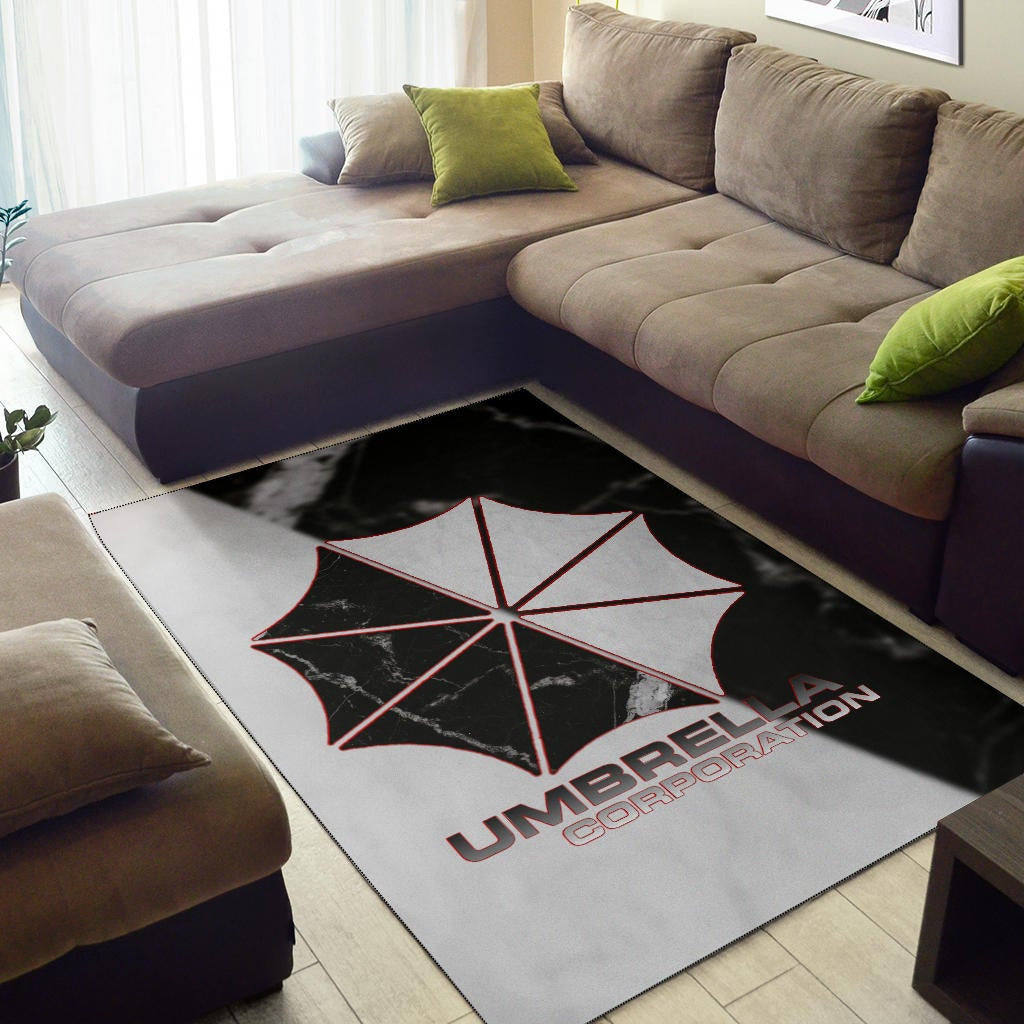 Resident Evil Game Area Rug - Umbrella Corp Symbol Black White Yin And Yang Rugs Home Decor