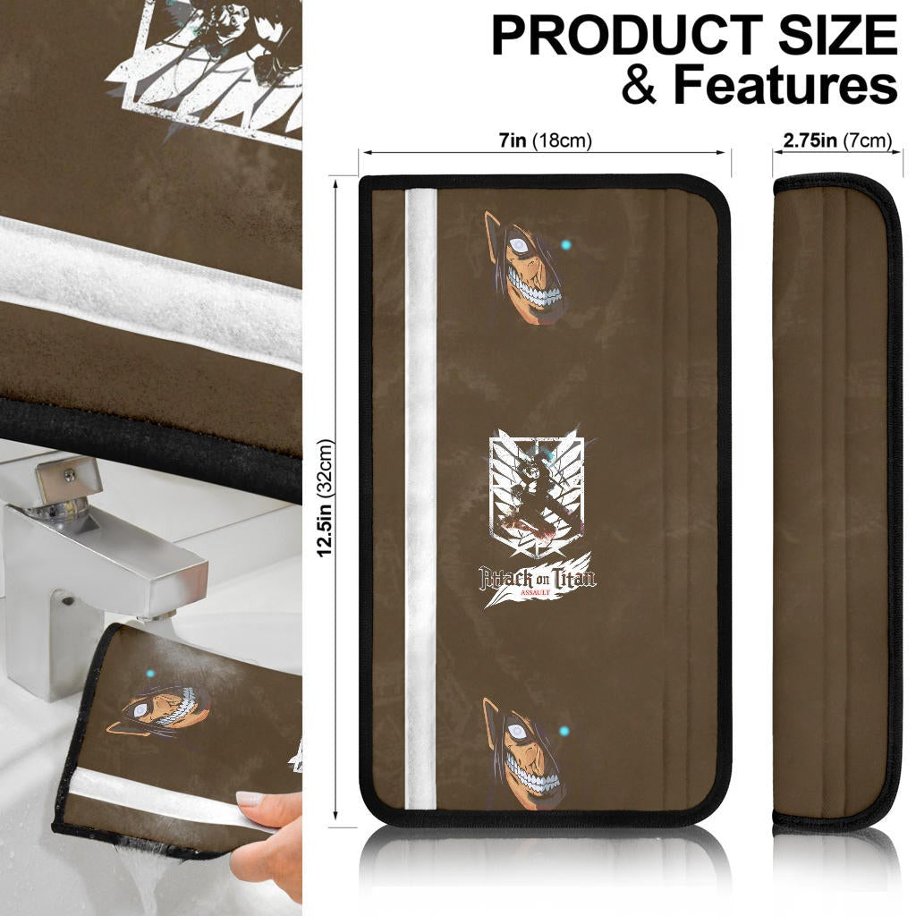 Attack On Titan Anime Seat Belt Covers - Eren Fighting And Evil Eren Titan Smiling Belt Covers