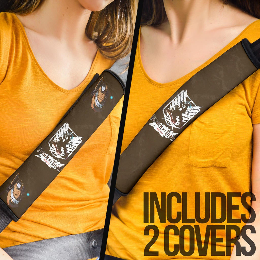 Attack On Titan Anime Seat Belt Covers - Eren Fighting And Evil Eren Titan Smiling Belt Covers