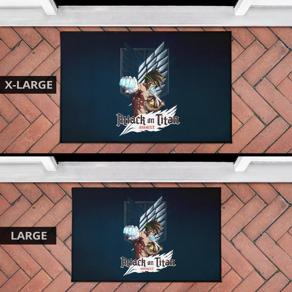 Attack On Titan Anime Door Mat - Eren Titan Punch And Eren Human Metal Wings Of Freedom Door Mat Home Decor