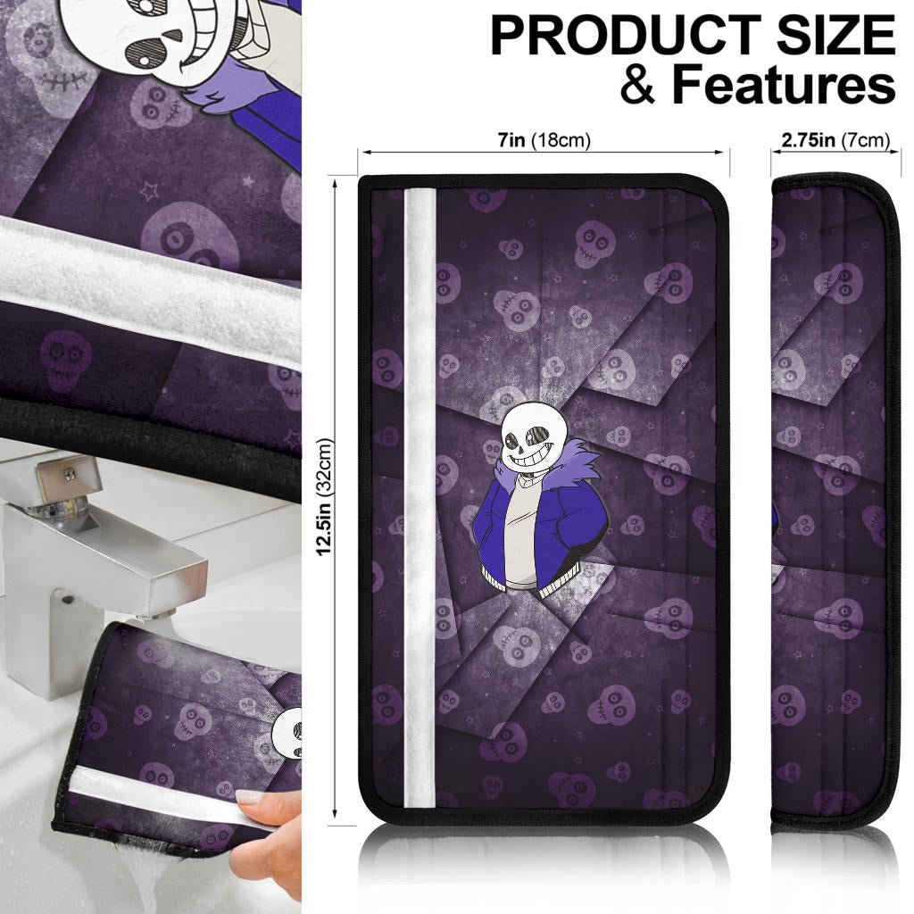 Skull Seat Belt Covers - Love Sans Wearing Blue Winter Clothes Skull Patterns Belt Covers NT112405