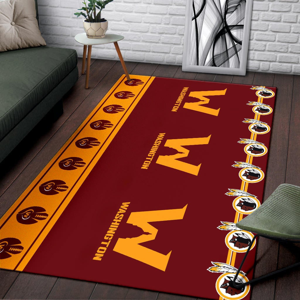 American Football Team Area Rug - Washington W And Rugby Ball Patterns Rugs Home Decor